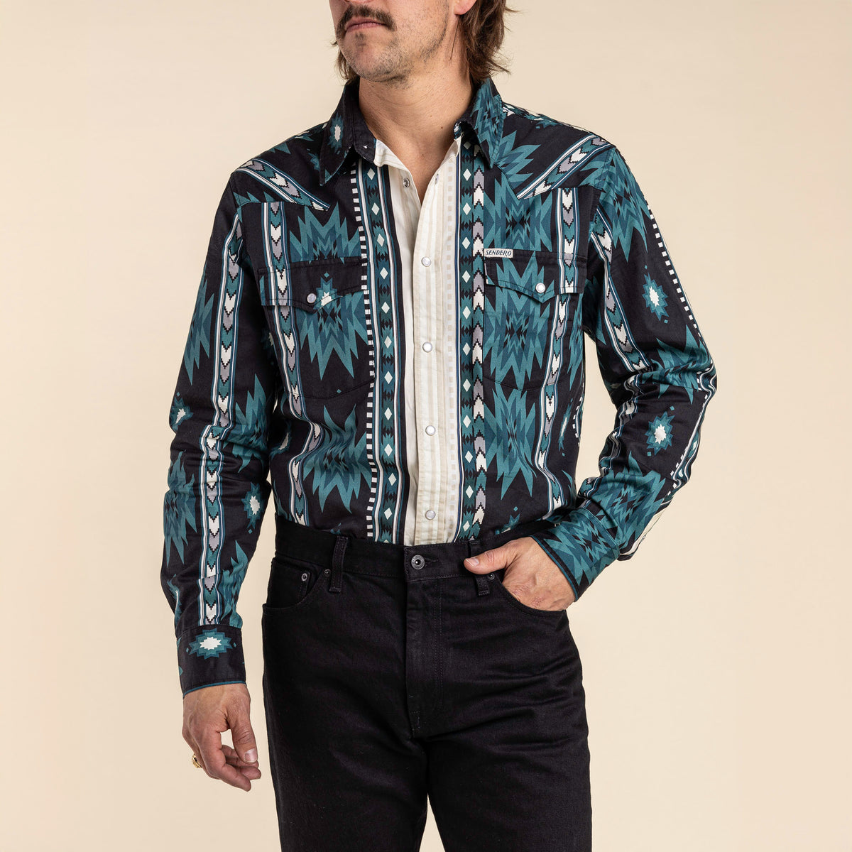 The Wyatt Pearl Snap Long Sleeve Serape Shirt - The Oasis Western Stripe