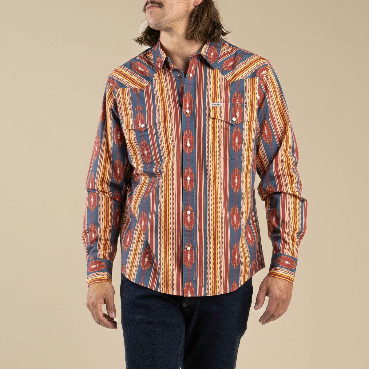 The Wyatt Pearl Snap Long Sleeve Serape Shirt - Chevron Stripe - Tulsa