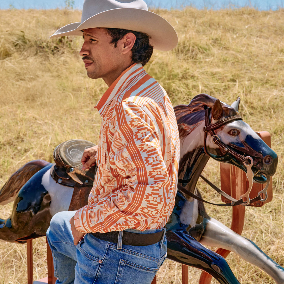 The Wyatt Pearl Snap Long Sleeve Denim Shirt - Whataburger Stripe
