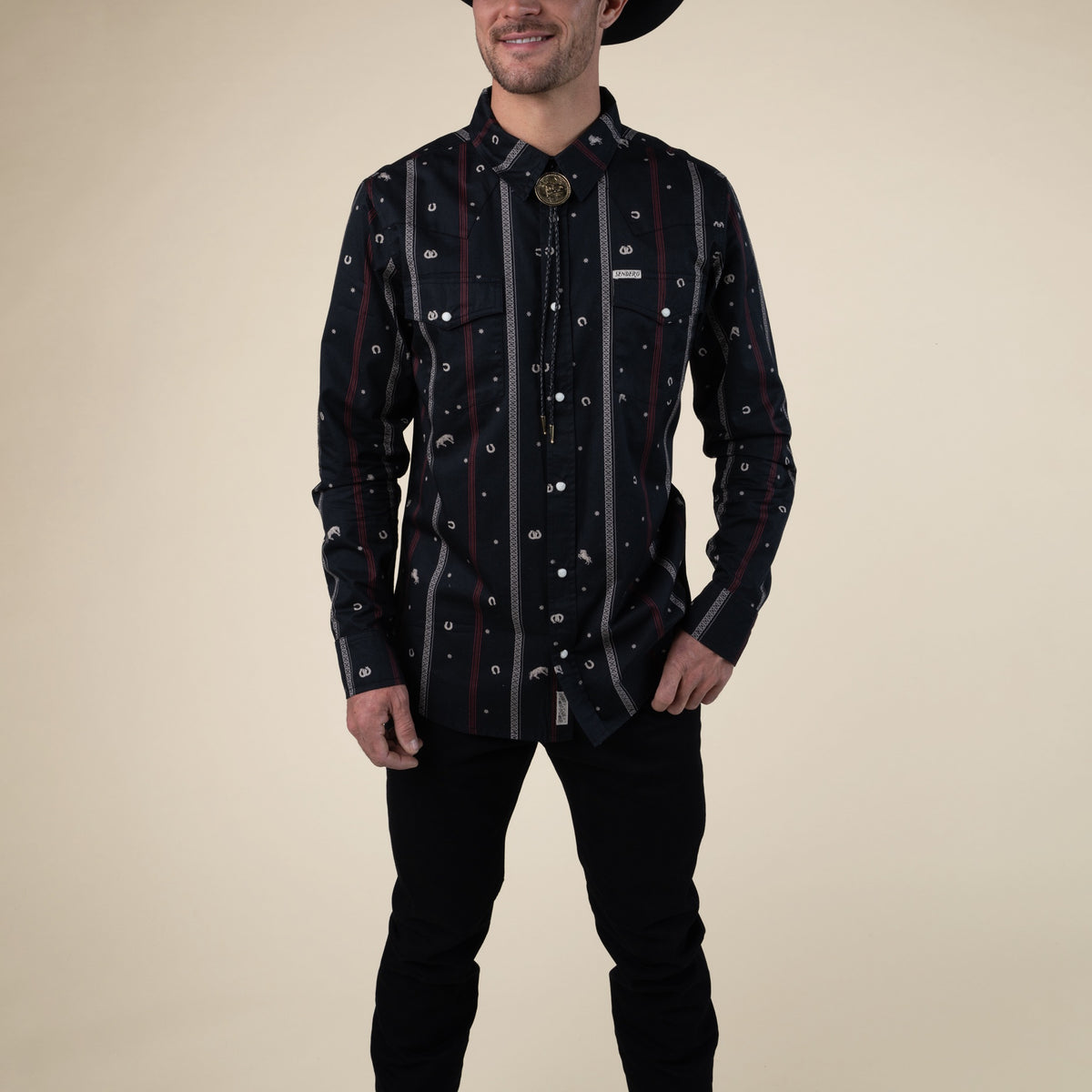 The Wyatt Pearl Snap Long Sleeve Print Shirt - Handler - Black