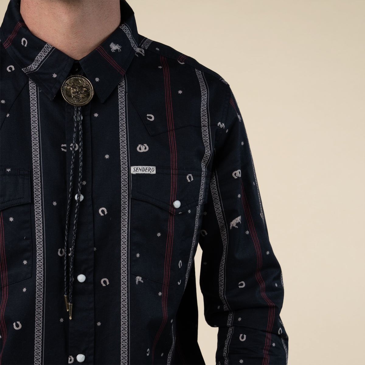 The Wyatt Pearl Snap Long Sleeve Print Shirt - Handler - Black