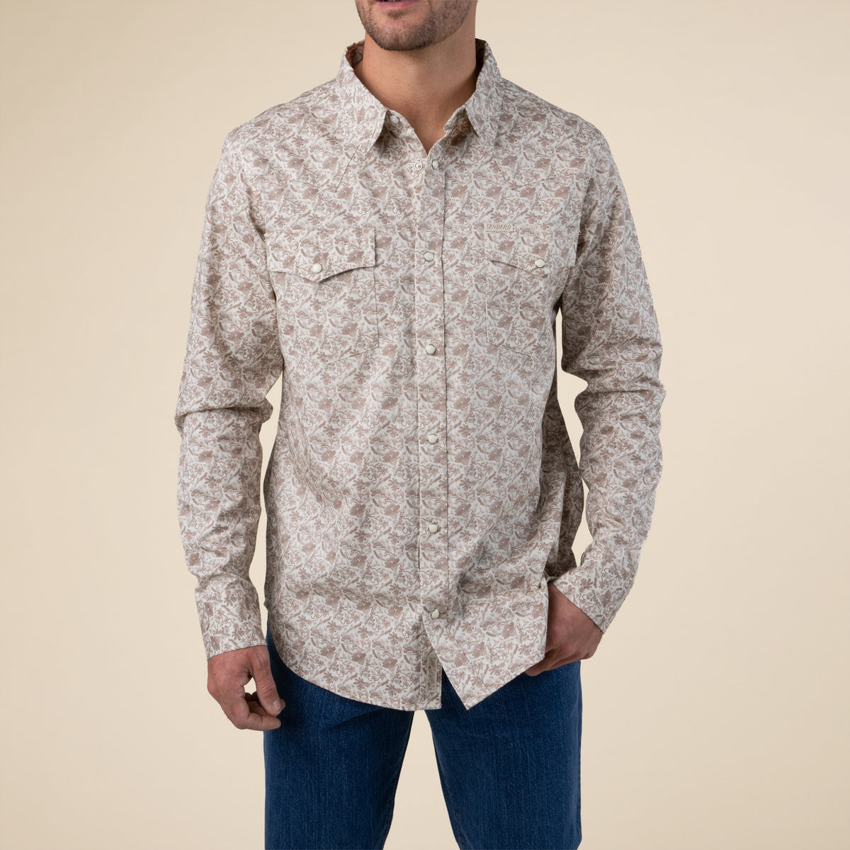 The Wyatt Pearl Snap Long Sleeve Print Shirt - Pollinator - Tan