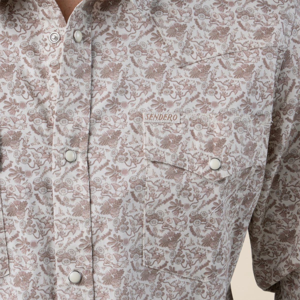 The Wyatt Pearl Snap Long Sleeve Print Shirt - Pollinator - Tan