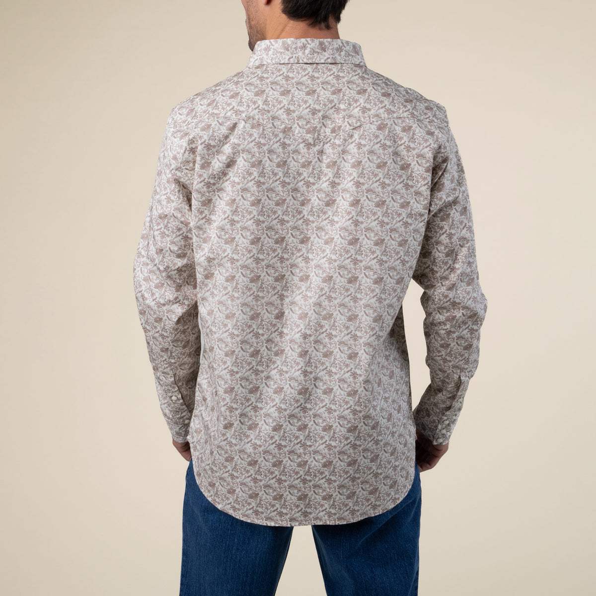 The Wyatt Pearl Snap Long Sleeve Print Shirt - Pollinator - Tan