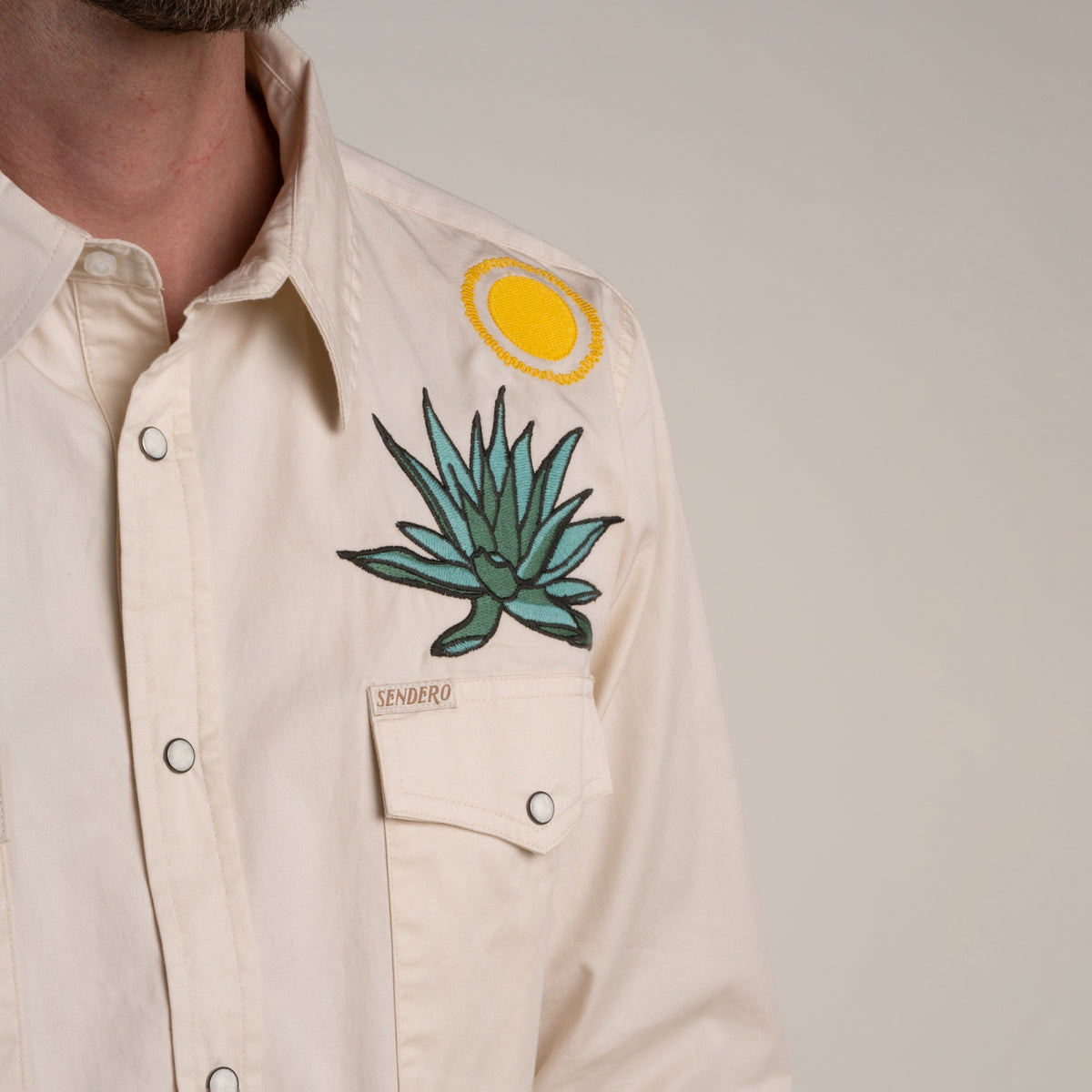 The Wyatt Pearl Snap Long Sleeve Embroidered Shirt - Terlingua - Cream
