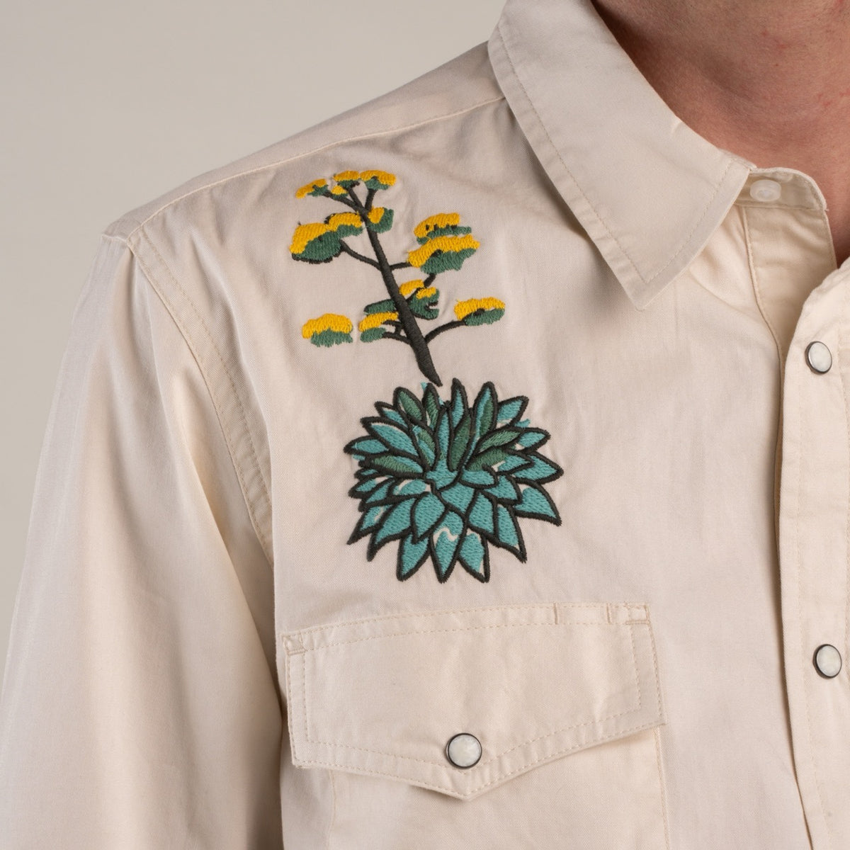 The Wyatt Pearl Snap Long Sleeve Embroidered Shirt - Terlingua - Cream