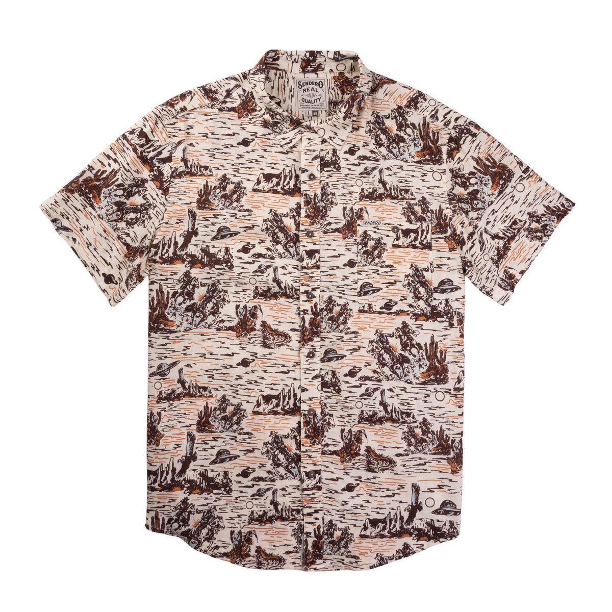City Slicker Button Up Short Sleeve - Desert Abduction Print - White
