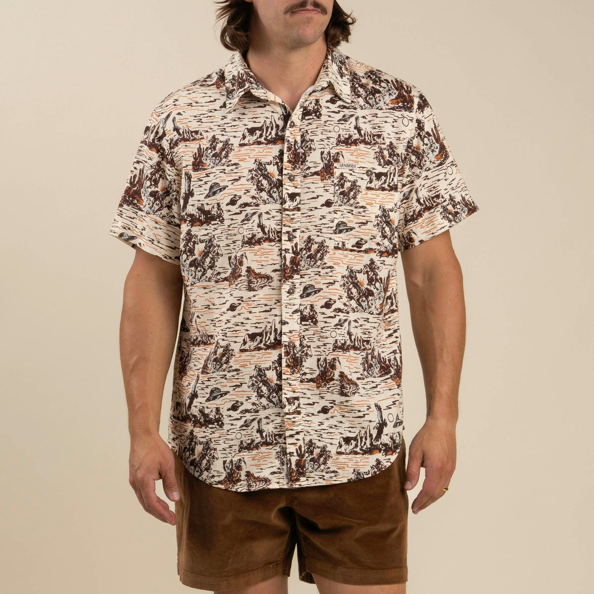 City Slicker Button Up Short Sleeve - Desert Abduction Print - White