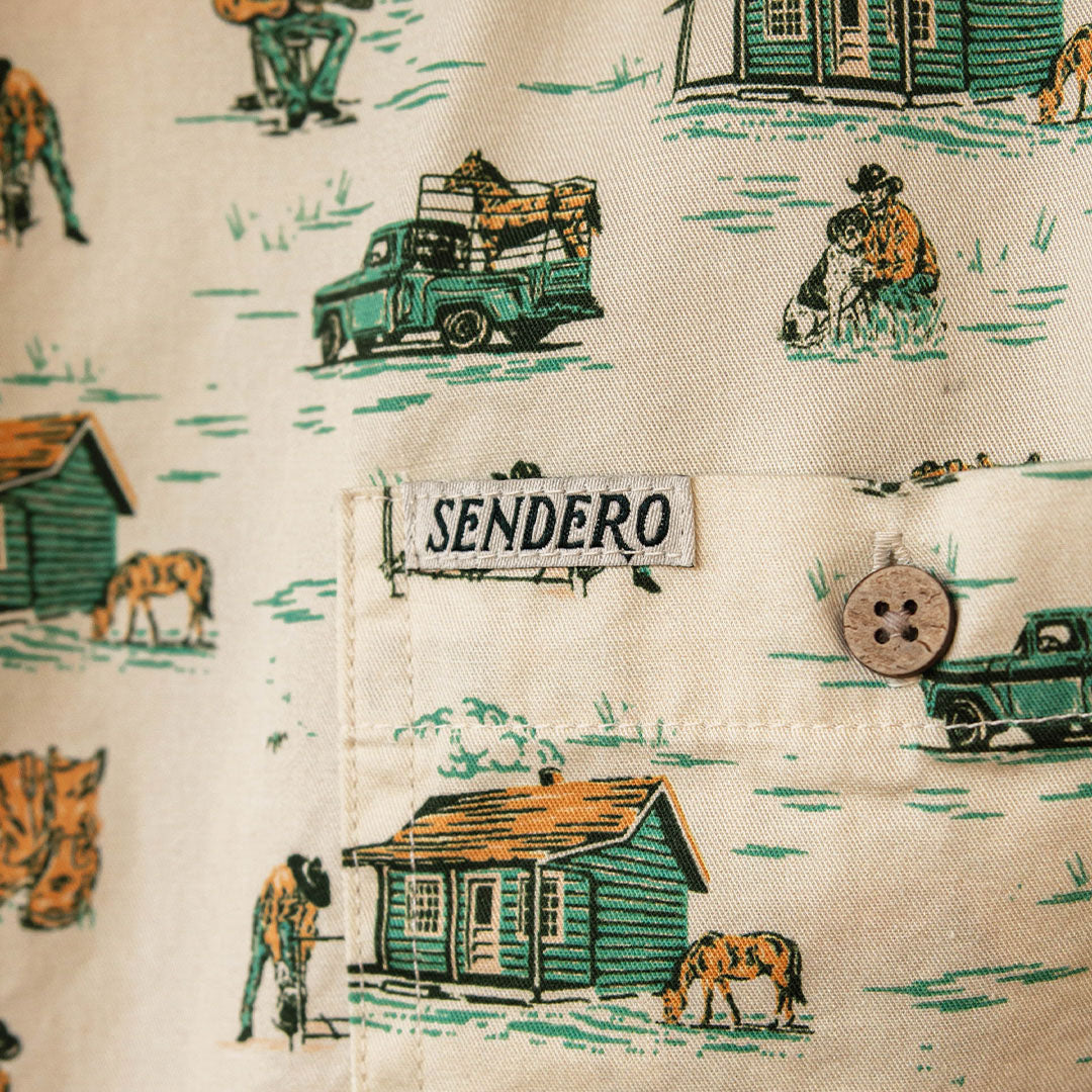 City Slicker Button Up Short Sleeve - Ranch Life - White
