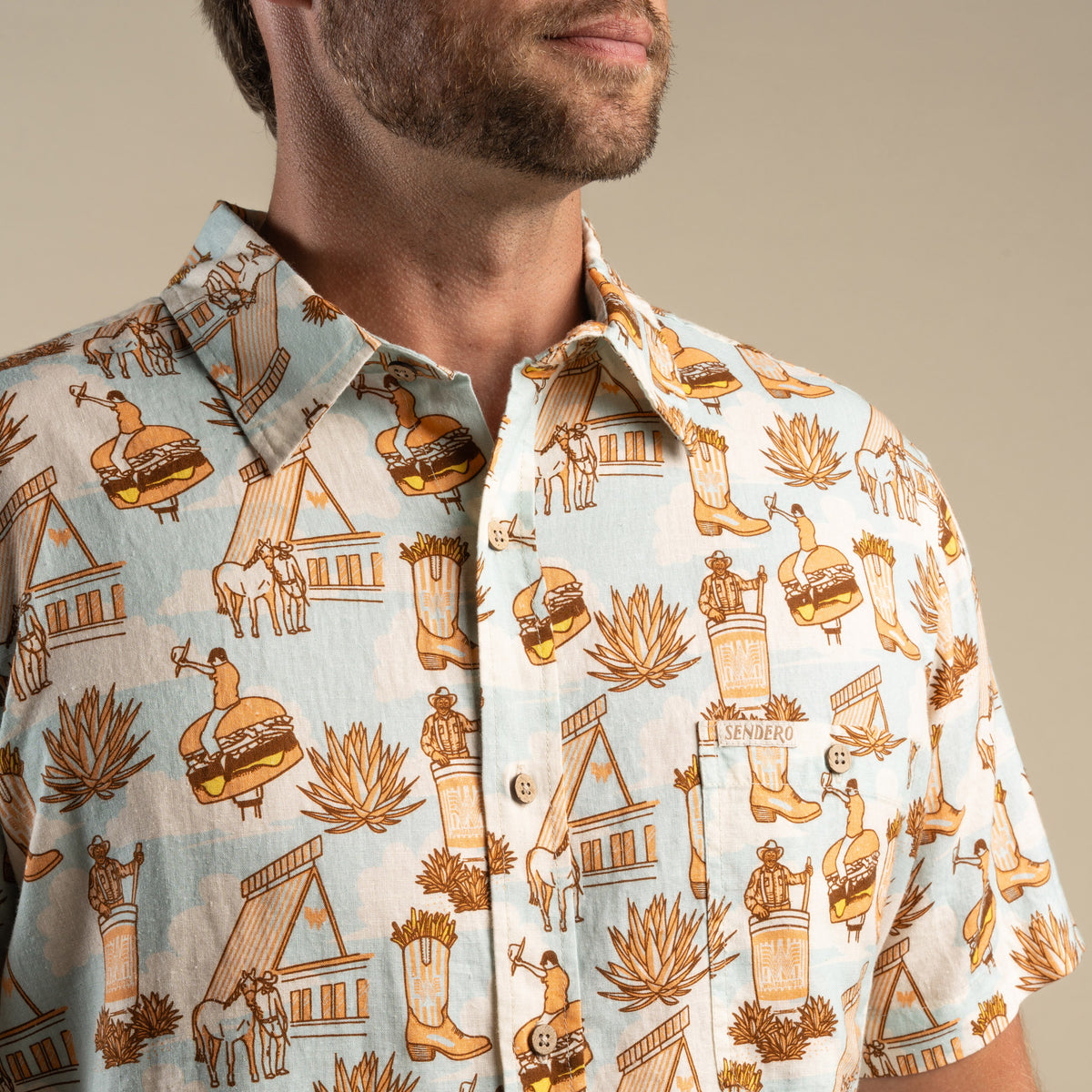 City Slicker Button Up Short Sleeve - Cowboy Drive Thru Print