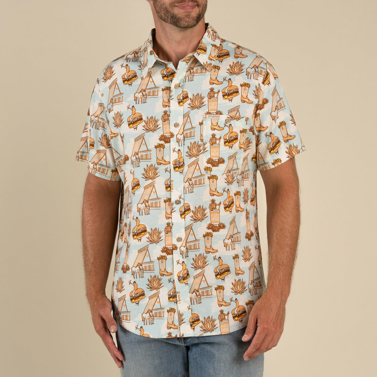 City Slicker Button Up Short Sleeve - Cowboy Drive Thru Print