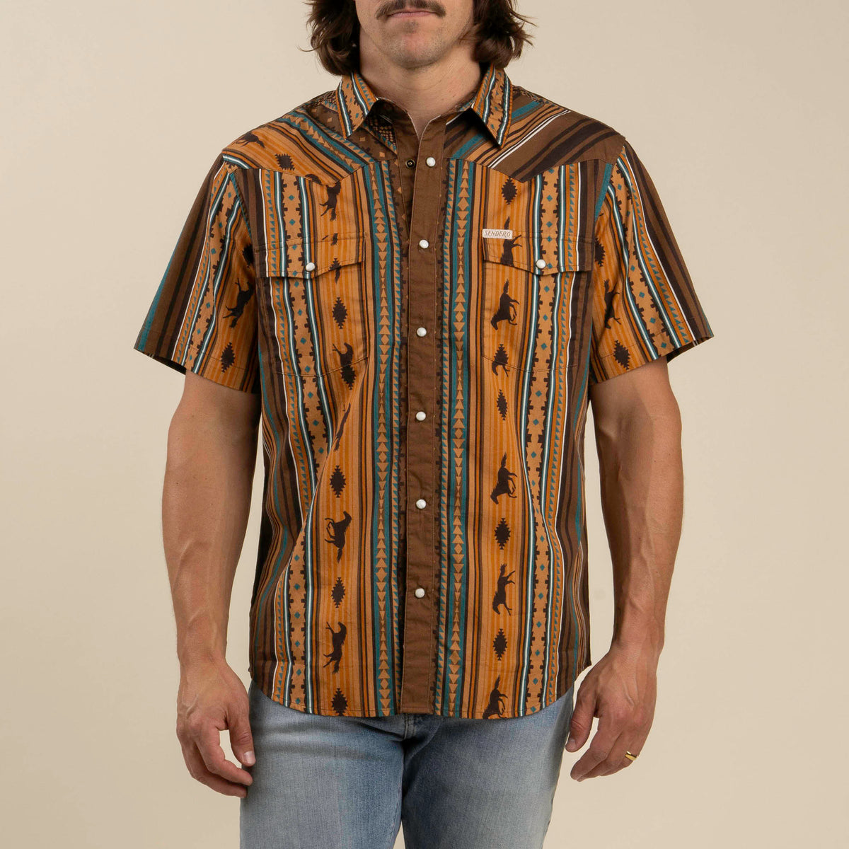 Serape Pearl Snap Short Sleeve - Walnut