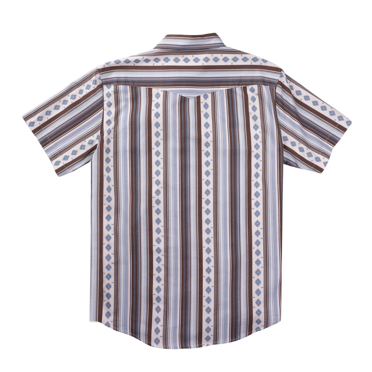 Serape Pearl Snap Short Sleeve - Sky/Brown back of shirt mock up