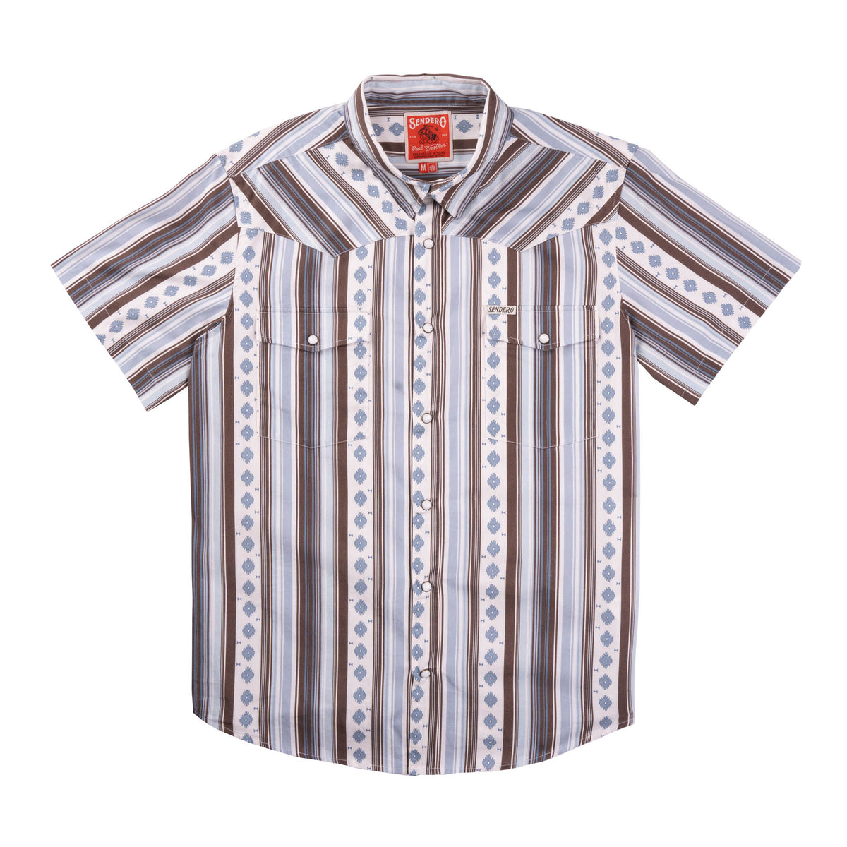 Serape Pearl Snap Short Sleeve - Sky/Brown