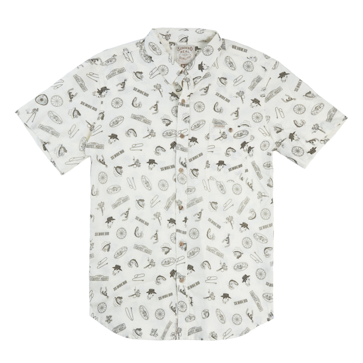 City Slicker Button Up Short Sleeve - Trout Shop Print - Cream