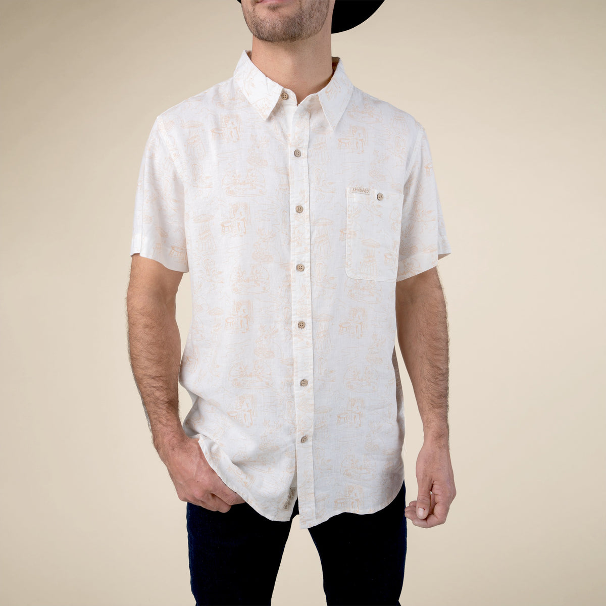 City Slicker Button Up Short Sleeve - Mythical Critters - Cream