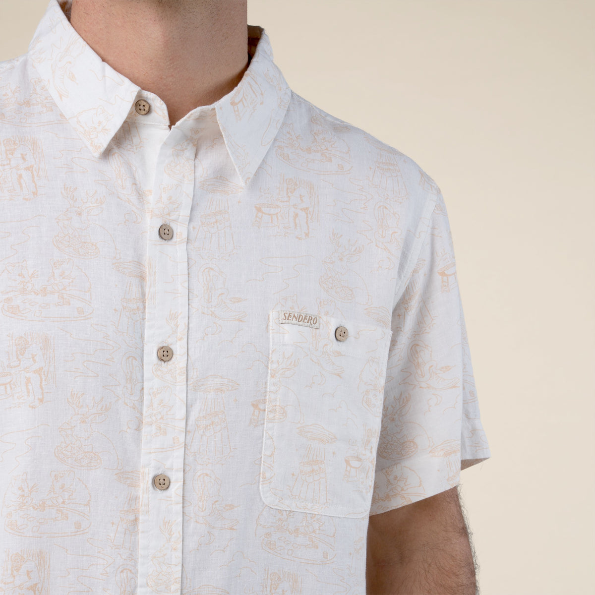 City Slicker Button Up Short Sleeve - Mythical Critters - Cream