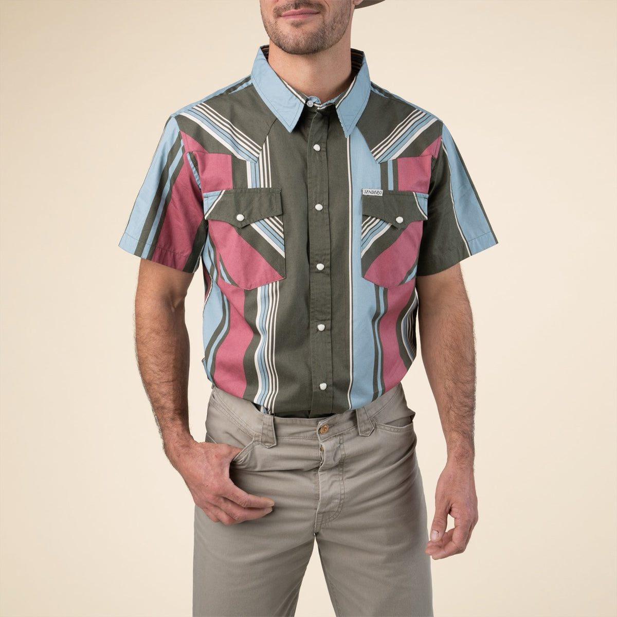 The Wyatt Pearl Snap Short Sleeve Print Shirt - Stagecoach Stripe - Mauve