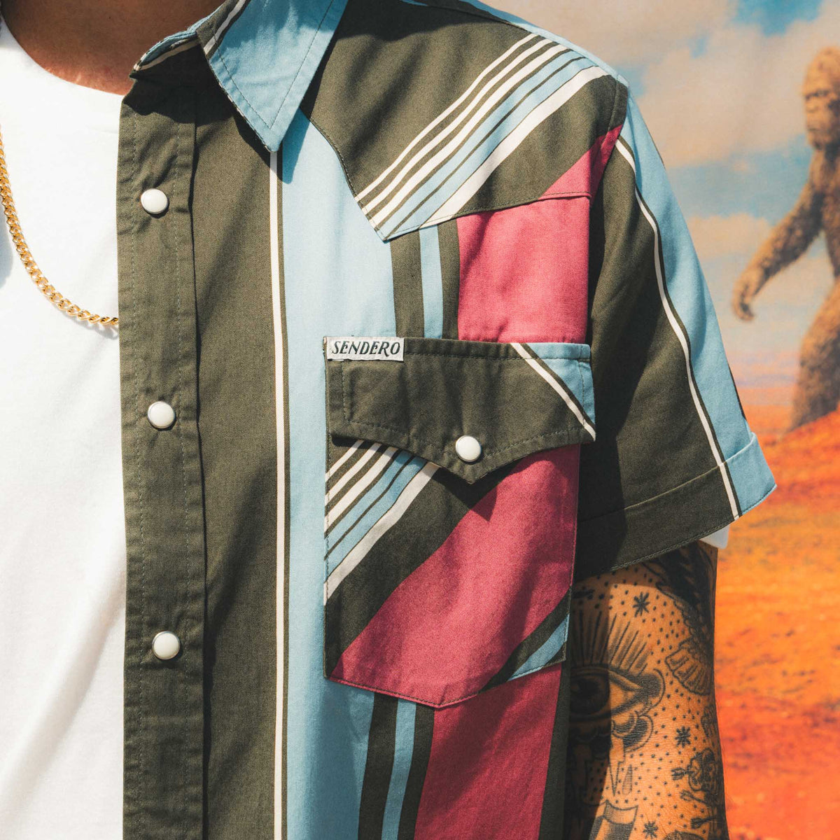 The Wyatt Pearl Snap Short Sleeve Print Shirt - Stagecoach Stripe - Mauve
