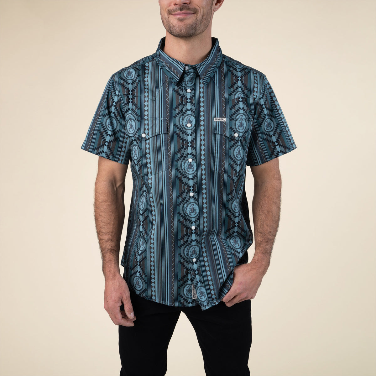 The Wyatt Pearl Snap Short Sleeve Print Shirt - Scorpion Stripe Turquoise