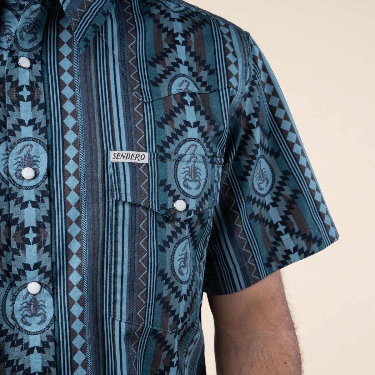 The Wyatt Pearl Snap Short Sleeve Print Shirt - Scorpion Stripe Turquoise
