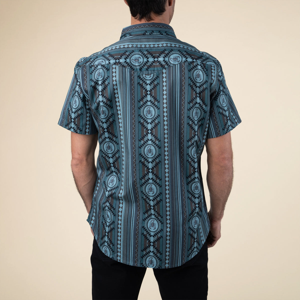 The Wyatt Pearl Snap Short Sleeve Print Shirt - Scorpion Stripe Turquoise
