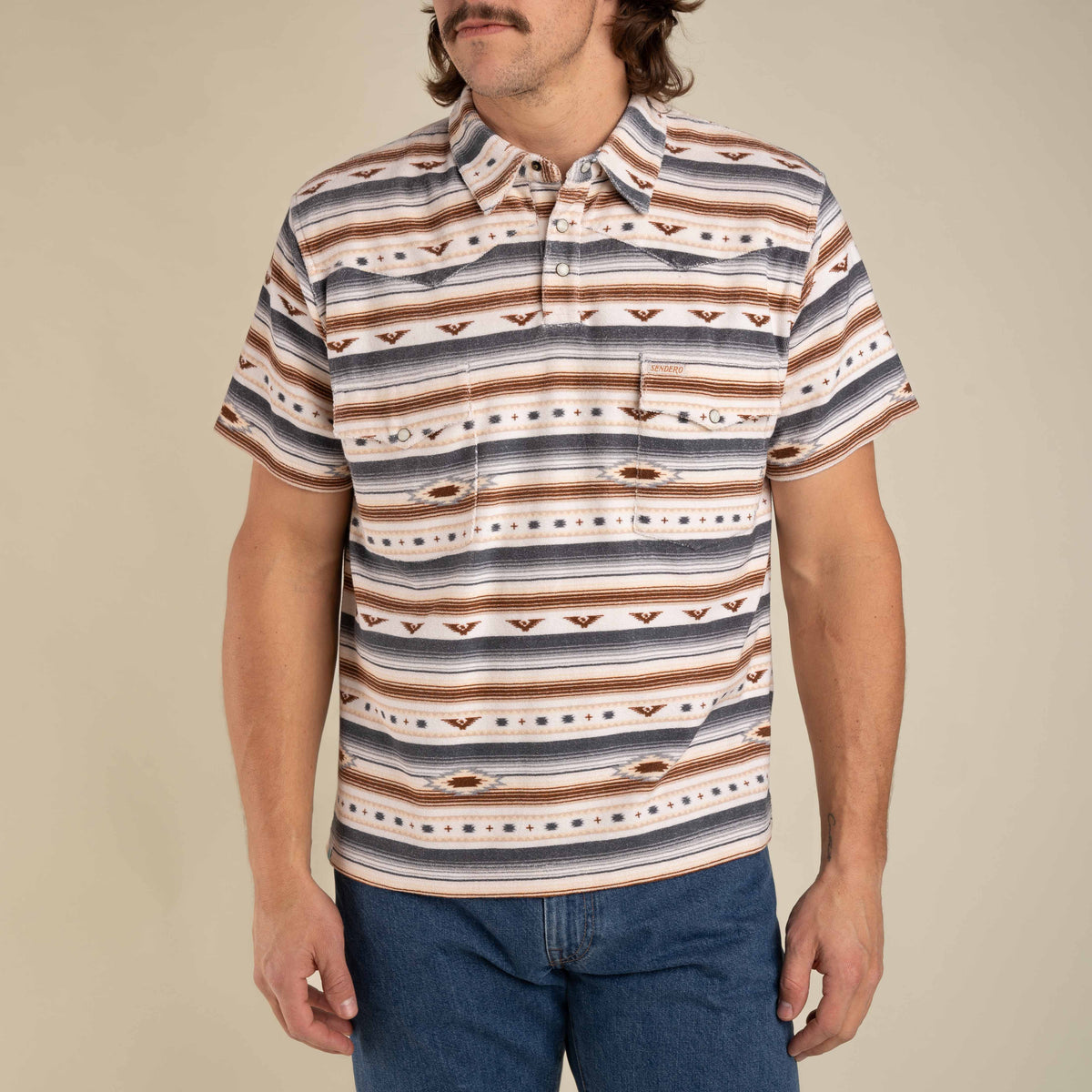 Cantina Terry Polo - Gray/Tan Southwest