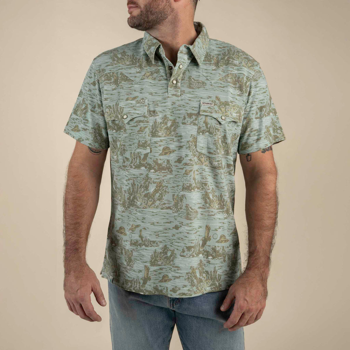 Cantina Pique Polo Short Sleeve Shirt - Desert Abduction Print