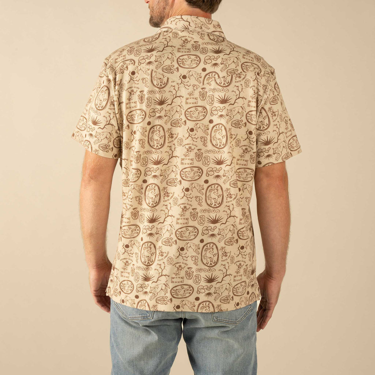 Cantina Pique Polo Short Sleeve Shirt - Haw Yee Print - Tan
