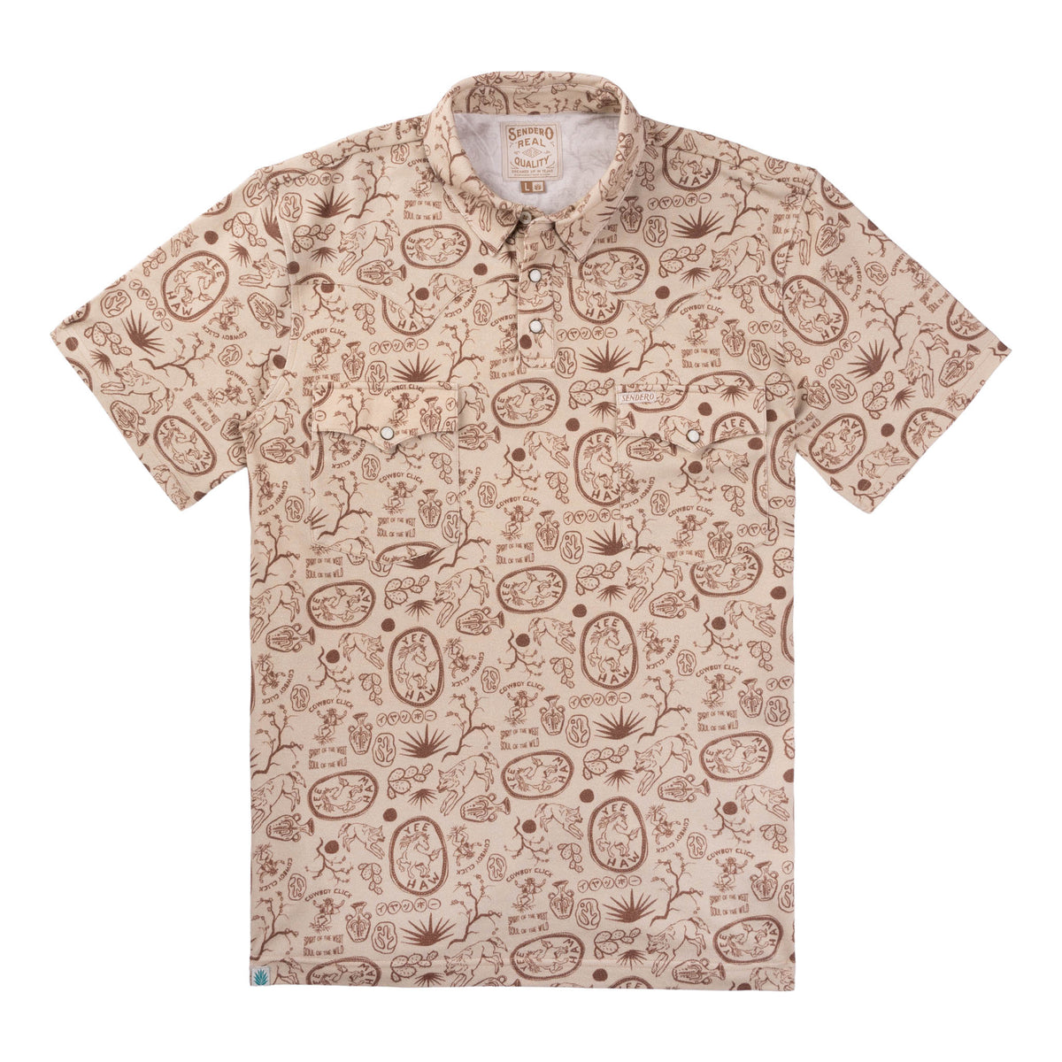 Cantina Pique Polo Short Sleeve Shirt - Haw Yee Print - Tan