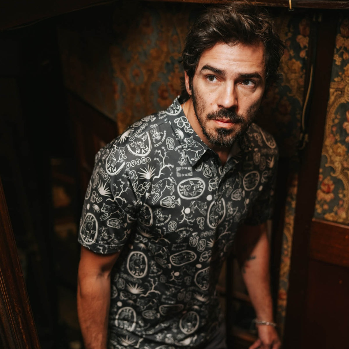 High Noon Performance Polo - Haw Yee Print - Charcoal