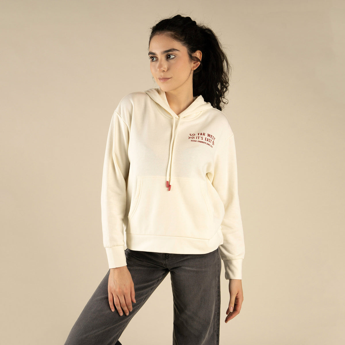 So Far West Crop Hoodie - Vintage White