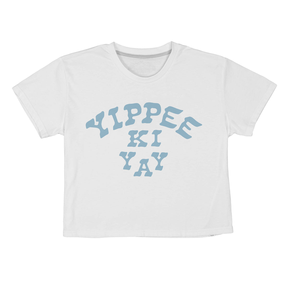 Yippee Ki Yay Boxy Tee - Vintage White/Light Blue Print