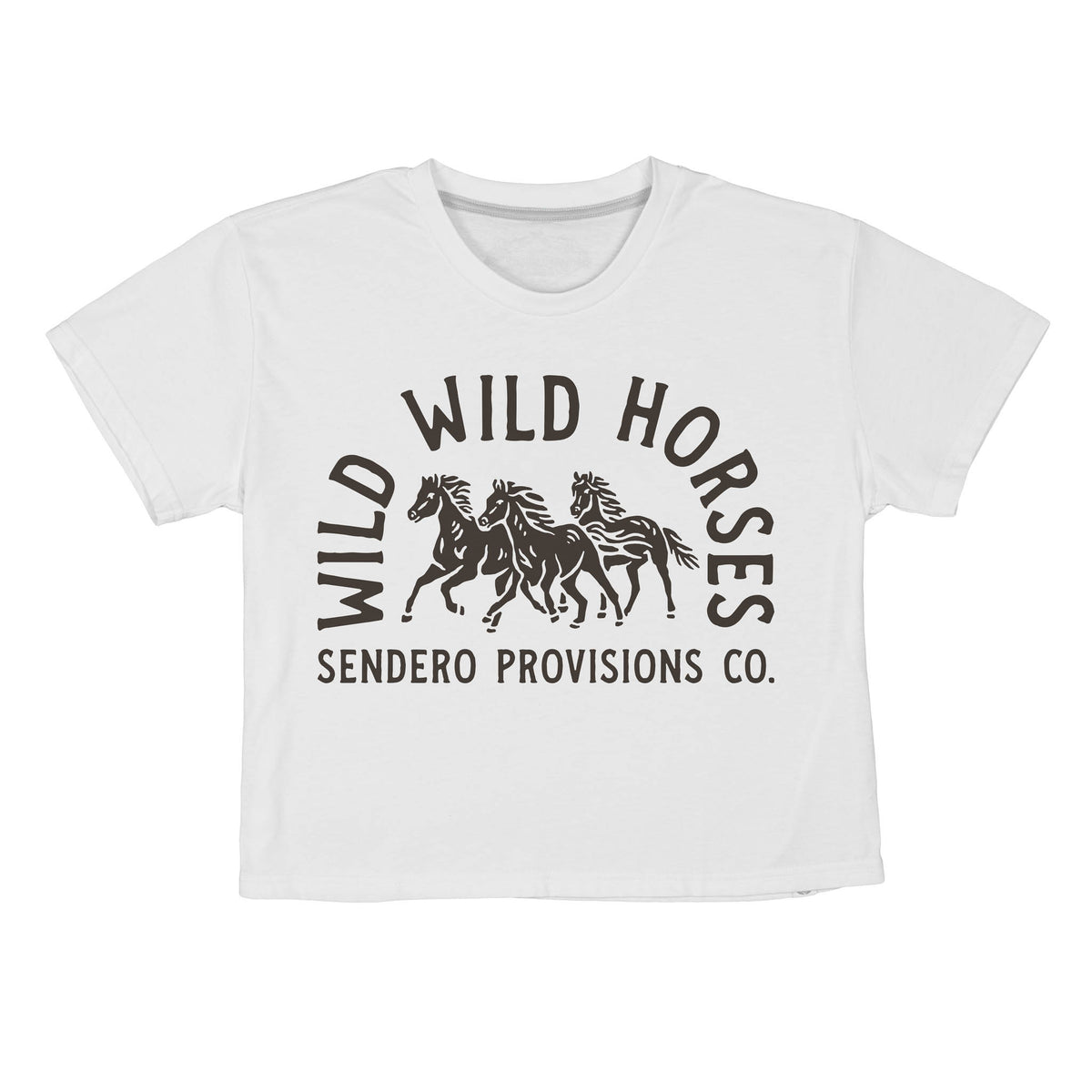 Wild Wild Horses Boxy Tee - Vintage White/Brown Print