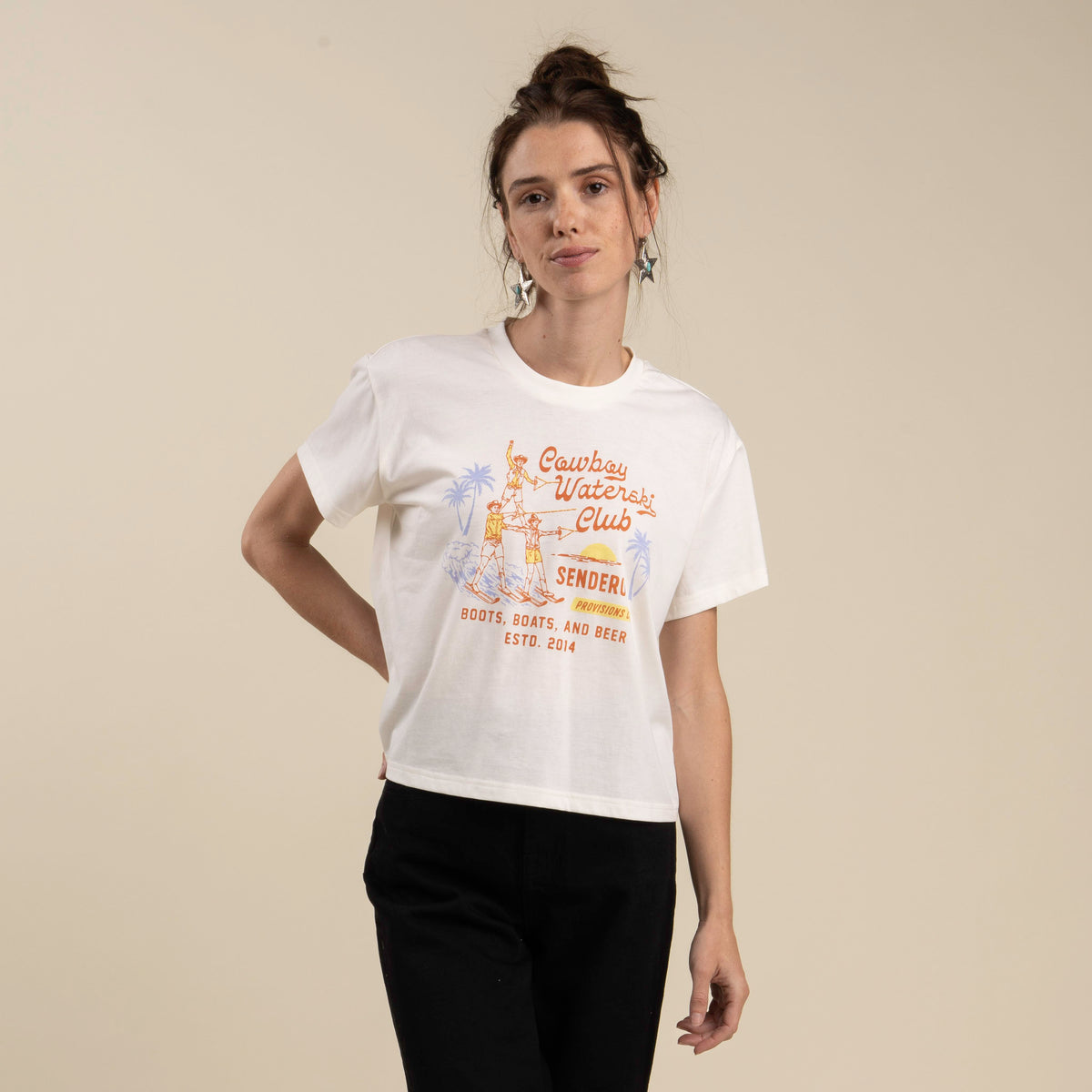 Cowboy Waterski Club Boxy Tee - Vintage White