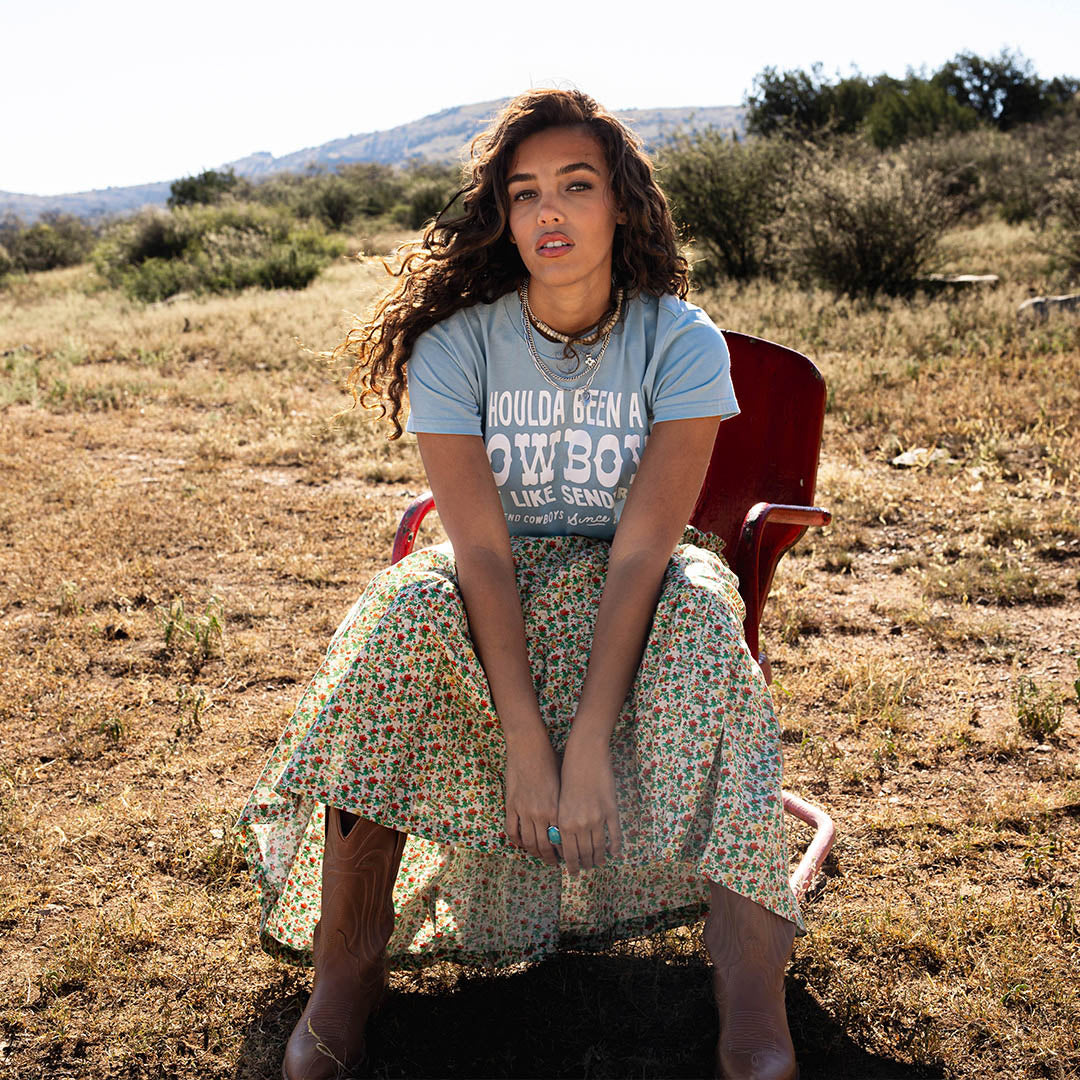 Shoulda Been A Cowboy Boxy Tee - Sterling Blue