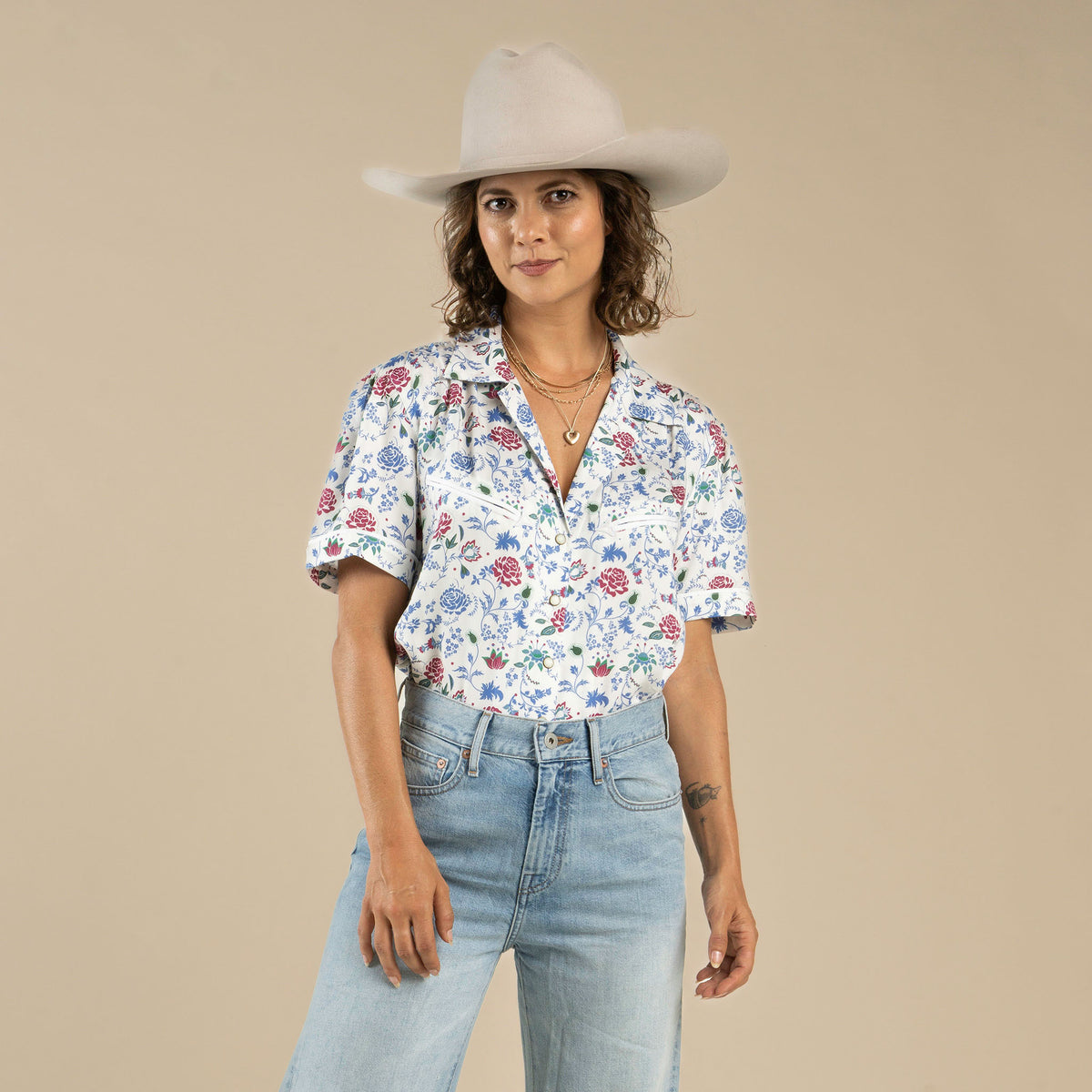 Cheyenne Western Women's Blouse - White Floral