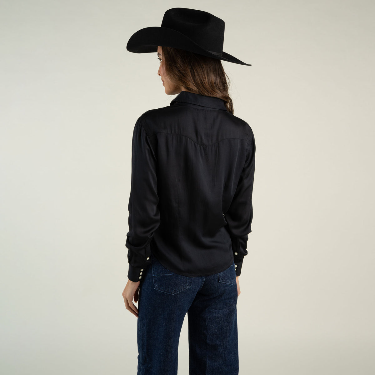 Langley Pearl Snap Blouse - Silky Viscose - Black