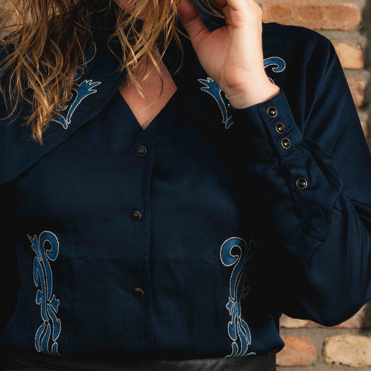 Stella Embroidered Blouse - Midnight