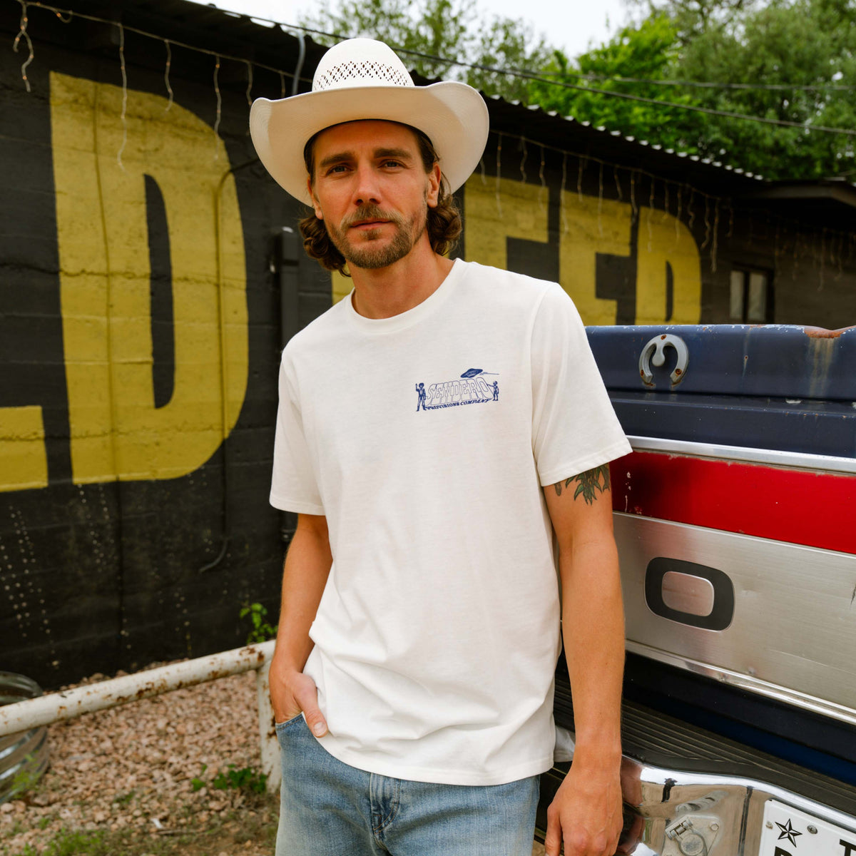 Cowboy Lift Off T-Shirt - Vintage White/Navy