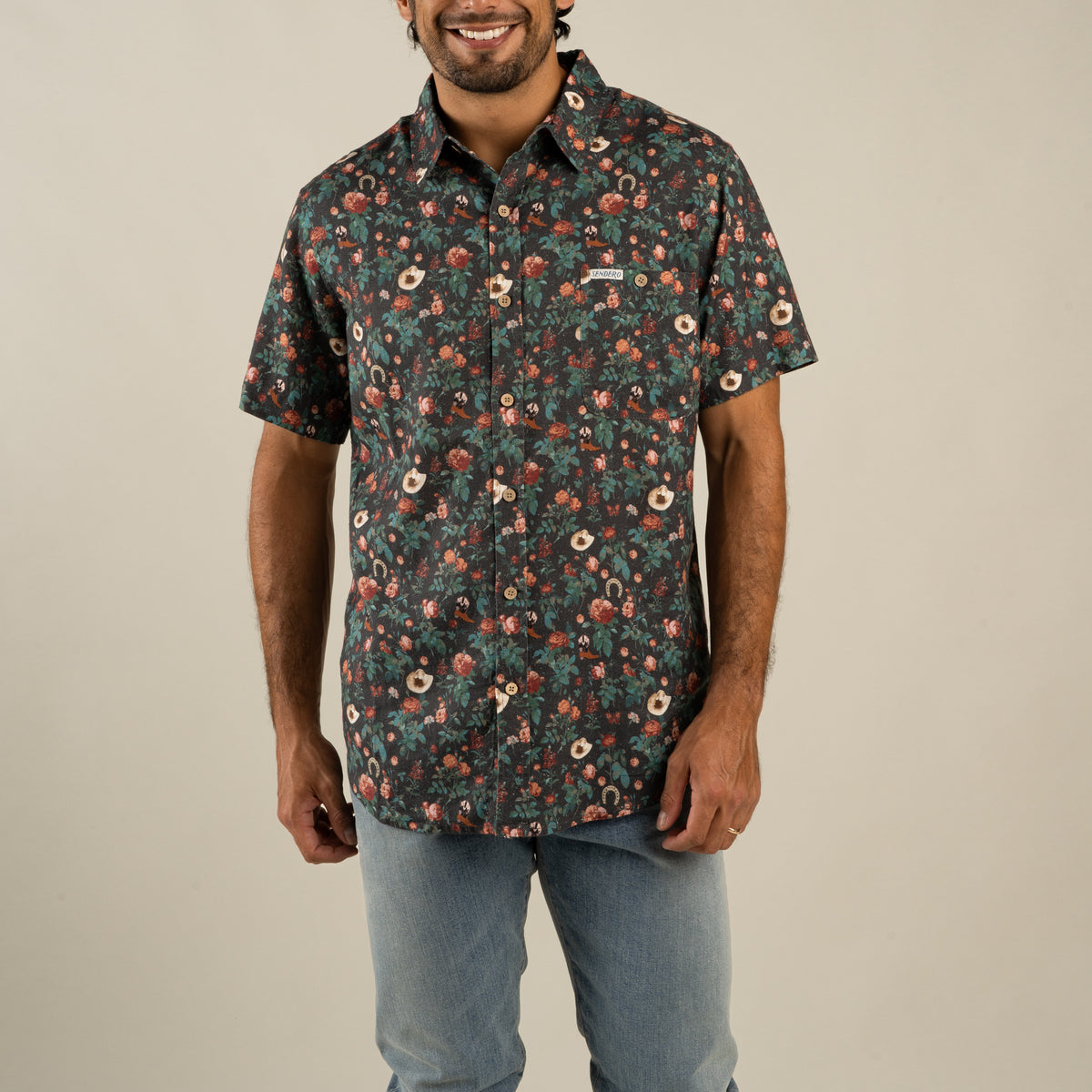 City Slicker Button Up Short Sleeve - Desert Rose - Charcoal