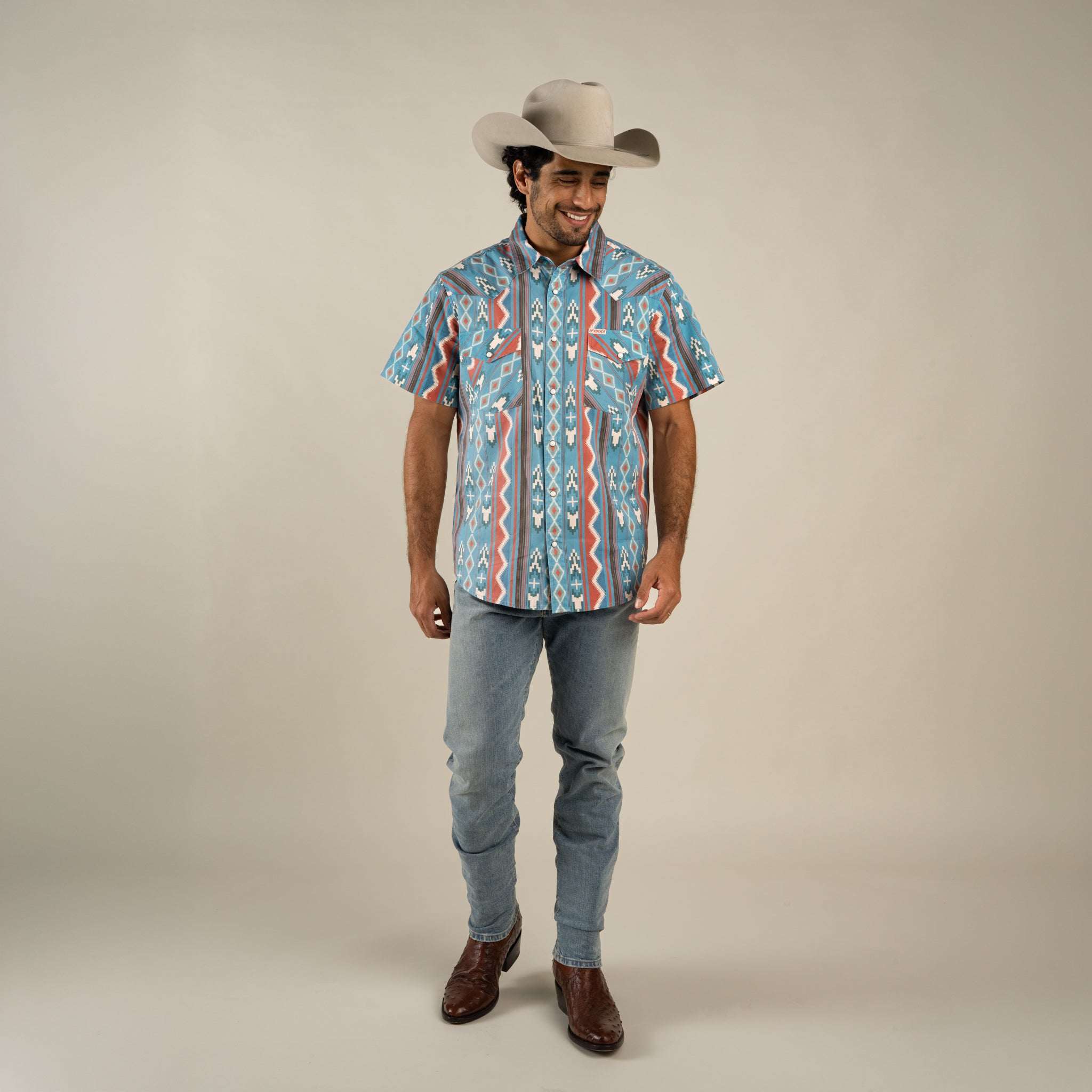 The Wyatt Pearl Snap Short Sleeve Print Shirt - Nogales Stripe
