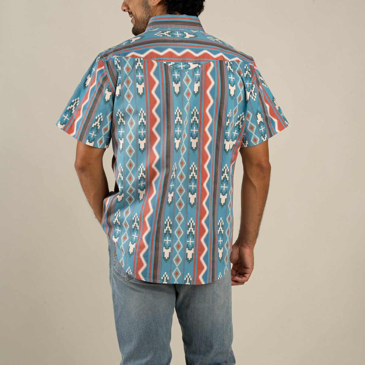 The Wyatt Pearl Snap Short Sleeve Print Shirt - Nogales Stripe - Turquoise