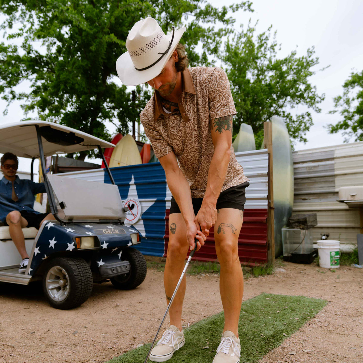 High Noon Performance Polo - Wildrose Paisley - Ochre