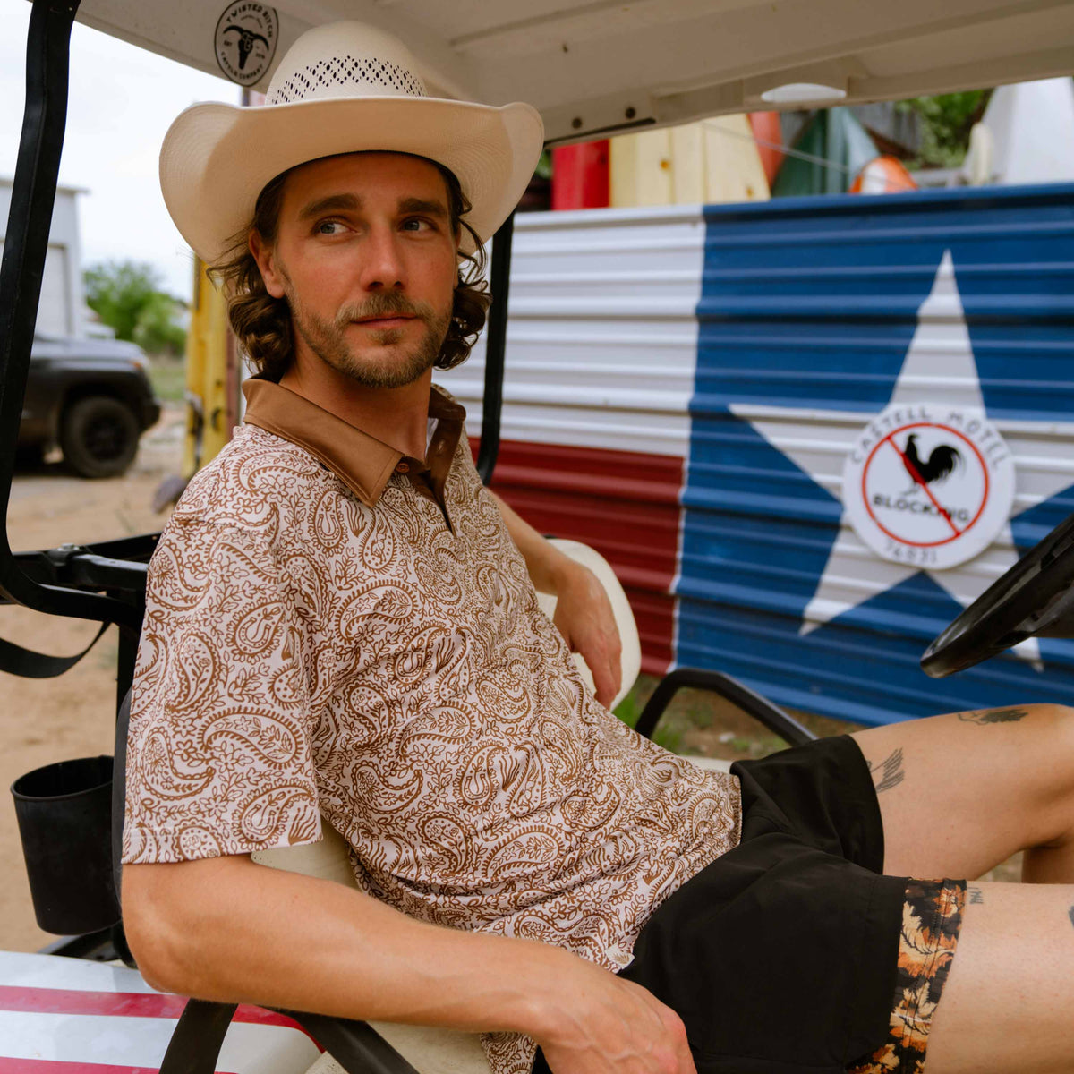 High Noon Performance Polo - Wildrose Paisley - Ochre