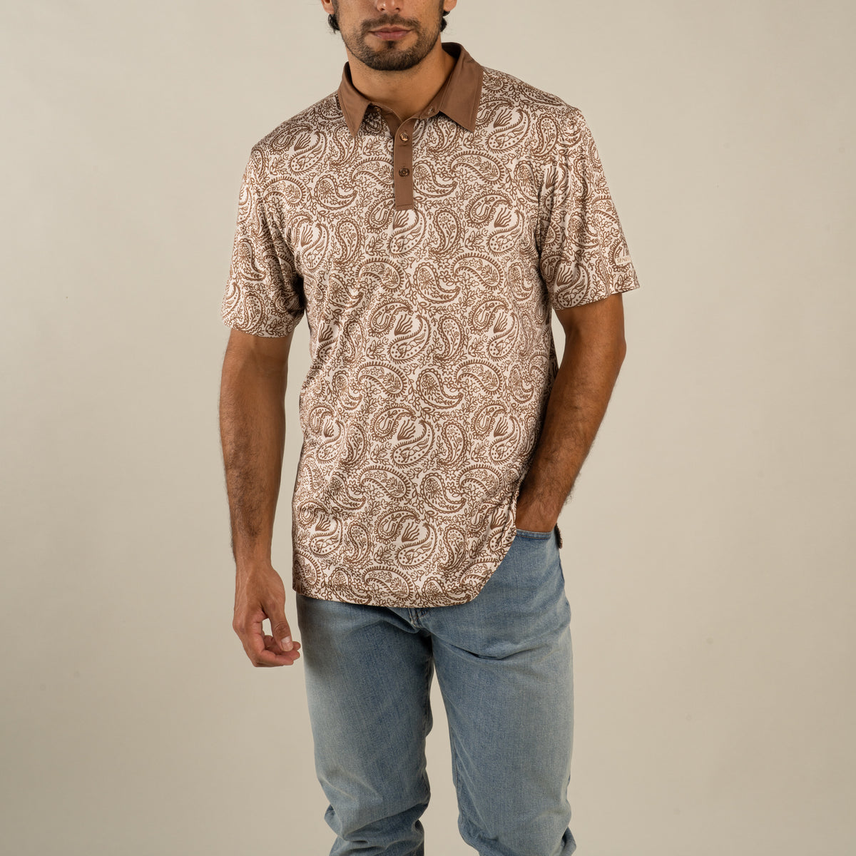 High Noon Performance Polo - Wildrose Paisley - Ochre