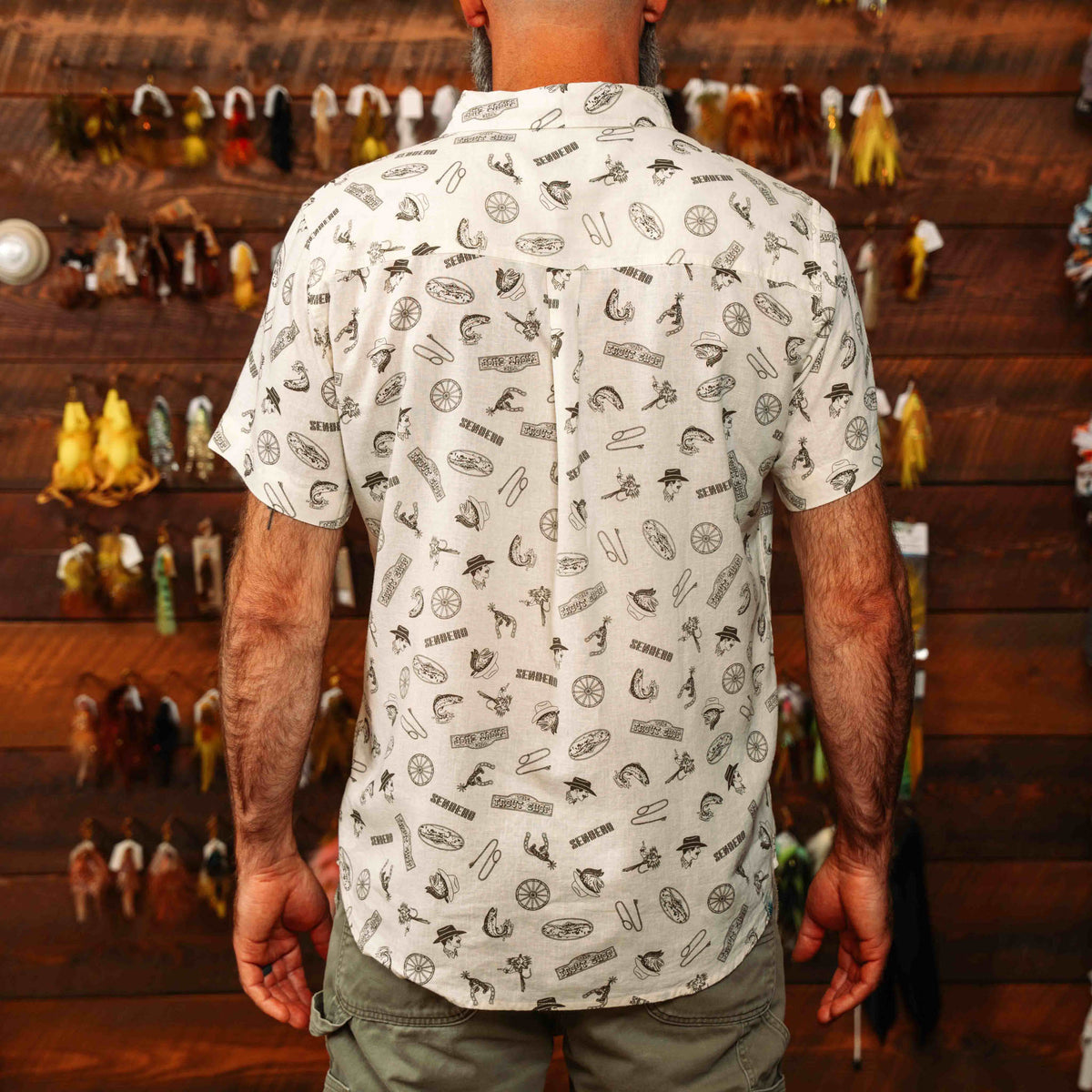City Slicker Button Up Short Sleeve - Trout Shop Print - Cream