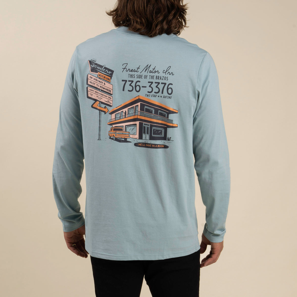 Motor Inn Long Sleeve T-Shirt - Sterling Blue