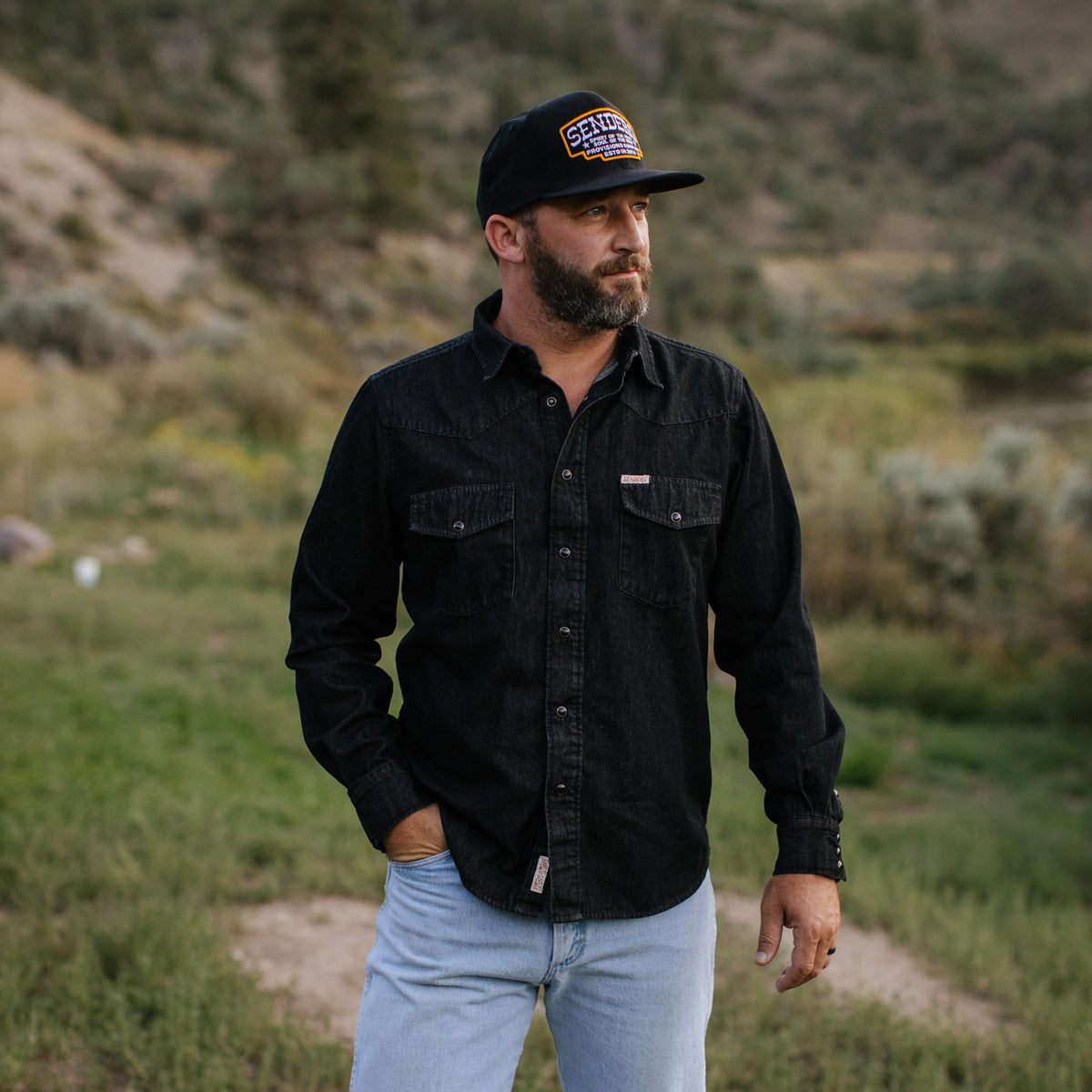 The Wyatt Pearl Snap Long Sleeve Denim Shirt - Midnight Denim