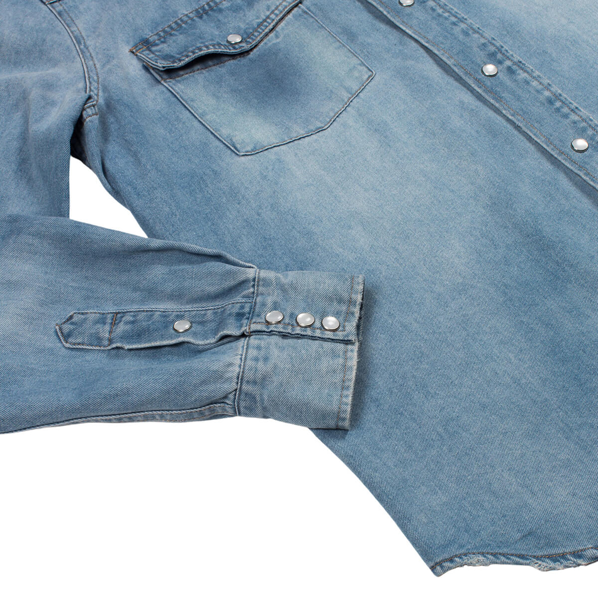 The Wyatt Pearl Snap Long Sleeve Denim Shirt - Vintage Denim